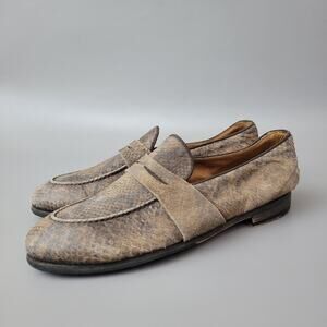 ALBERTO FASCIANI Mens Brown Snake Print Leather Loafers Hand Made Italy Size 7.5